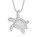 Victoria Jewelry [Health and Longevity 925 Sterling Silver Created Blue Opal Sea Turtle Pendant Necklace 18
