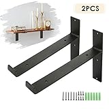KINGSO Metal Wall Shelf Brackets 8.66''L x 6''H Rustic Shelf Supports, Flush Fit, Hardware Only - Bracket Set of 2, Includes Screws & Wall Anchors T-Shape（with Lip）