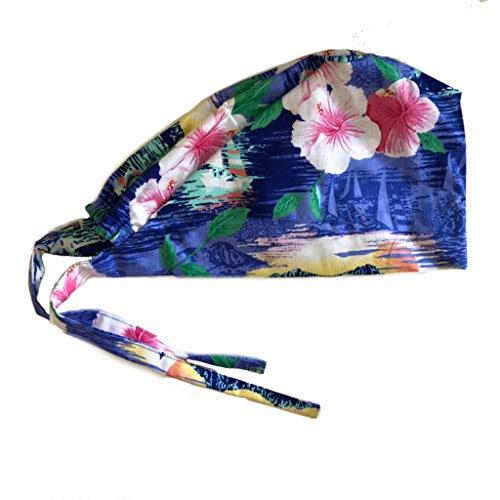 Women's Hawaiian Flowers Front Fold Tie Back Scrub Cap Surgical Cap