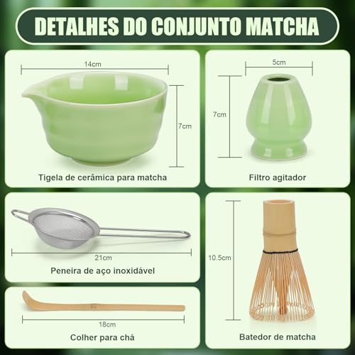 Kit 5 Conjunto Matcha, Kit Completo de Cerimônia do Chá Matcha, Ferramentas de Cerimônia de Chá, Conjunto de Chá Artesanal Batedor