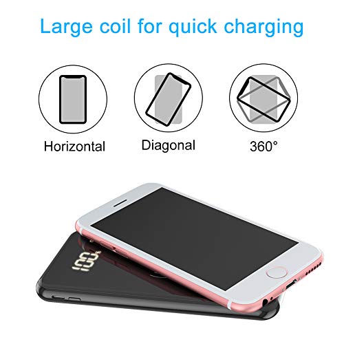 Wireless Charger Power Bank,DYTesa 8000mAH Portable Charger Mirror Surface LCD Digital Screen External Battery with 2.1A Type-C & Micro Dual Input,2.4A Output for Smartphone & Other Device,Black