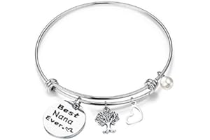 LQRI RQIER Birthday Gift for Nana Best Nana Ever Bracelet Expandable Wire Bangle for Grandma