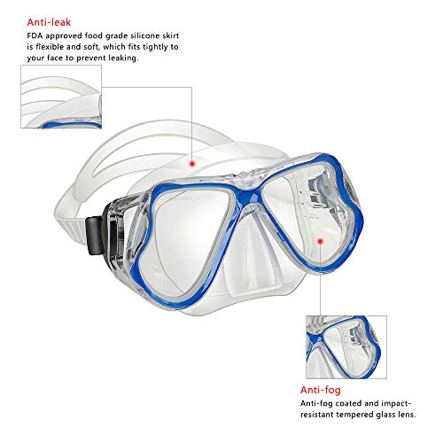 yiikii Snorkel Set for Adults Anti-Fog Anti-Leak Panoramic View Free Breathing Dry Top Snorkel Set with Travel Bag(Navy Blue)