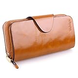 Yafeige Large Luxury Women's RFID Blocking Tri-fold Leather Wallet Zipper Ladies Clutch Purse(Brown) (Apparel)