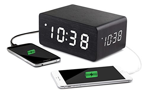 Triple Display Digital Alarm Clock Large White LED Display - Dual USB Charging Ports, Dimmable, Multiple Loud Alarms, Shows Date & Temperature Battery Backup - Sleek Modern Design Great Gift!