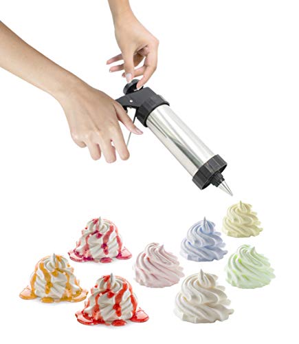 Cookie Press Stainless Steel Gun Kit 13 Cookie Pattern Discs Cake Cupcake Decorating 8 Icing Interchangeable Tips - Thumbnail 5