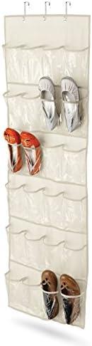 24 Pockets Door Hanging Shoe Organizer with over door Hooks Shoe Storage Rack Collection Space Saving Holder over the Wall for Bedroom, Dorm room, Closet (Crystal Clear)