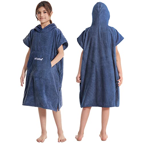 Hiturbo Kids Changing Towel Hoodie: Quick Dry Absorbent Bath Towels - Microfiber Swim Surf Poncho for Beach Pool - Navy