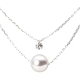 Japanese 7.0mm Akoya Cultured Pearl with Diamond Pendant Necklace for Women with White Gold | Classy Design Excellent Gift | Pearl Necklace