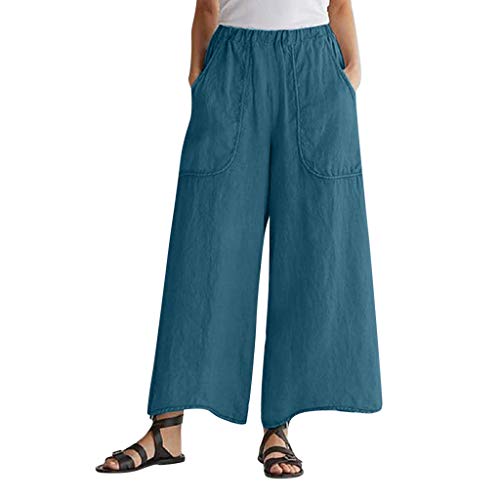 Botrong Women's Fashion Baggy Wide Leg Casual Pants (Blue,S)