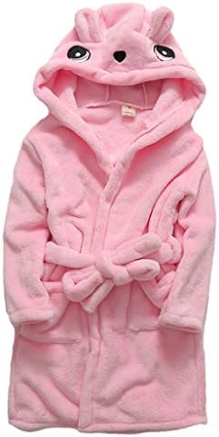 Evebright Child Little Girls' Pink Coral Soft Fleece Cute Cat Hooded Bathrobe 2-3