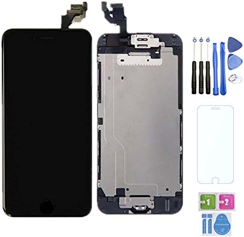 Screen Replacement for iPhone 6 Plus Parts - 5.5 Inch LCD Display Touch Frame Digitizer Full Assembly with Home Button and Camera Ear Speaker Mid Board Spare Part Set + Free Tools Kit (Black)