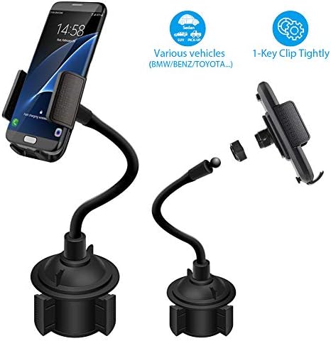 Car Cup Holder Cell Phone Mount Compatible with iPhone Xs Max Android Phone Cradle Bracket with Flexible Long Neck for Sedan,SUV (No Wireless Charger)