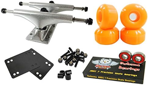 Owlsome 5.25 Polished Aluminum Skateboard Trucks w/ 52mm Wheels Combo Set