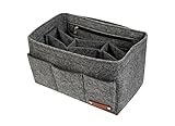 JN & GRACE Felt 13-pocket Zipper Handbag Insert Purse Organizer for women (3 sizes, 5 colors) (Medium, Grey)