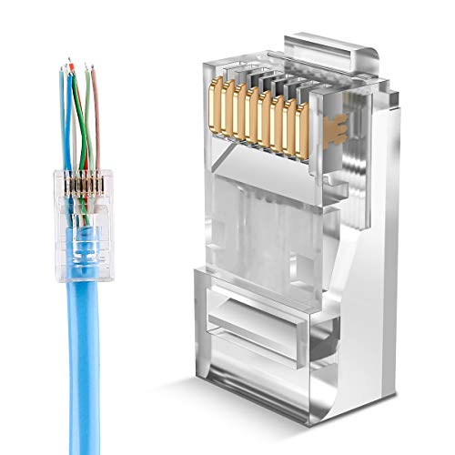 JODROAD RJ45 CAT6 CAT6A Pass Through Connector Gold Plated 3 Prong