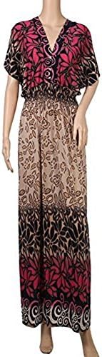 Brown Pattern Maxi Dress with Design (XXL, PINK)