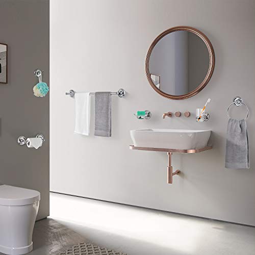 TONIAL Bath Hardware Accessories Set Wall Mounted 6 Piece Include 23.5 inch Towel Bar Towel Ring Robe Hook Toilet Paper Holer Soap Dish Toothbrush Holder Chrome