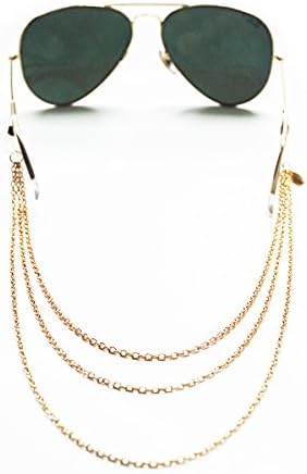 Sintillia Chain Lace Statement Sunglass Strap, Glasses Chain, Eyeglass Cord, Gold (Gold with Clear Attachments)
