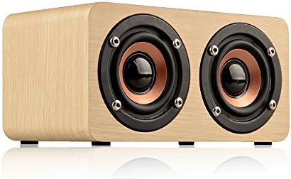 Sun Schnee Wireless Bluetooth Speaker Portable Bass Wood Speaker with two Subwoofers and Built-in Rechargeable Battery for Smartphones and Computers 5.9x3.3x3 Inches Yellow Wood