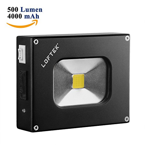 Portable Flood Light: LOFTEK Outdoor LED Pocket Floodlight with 4000mAh USB Rechargeable Power Bank Function, Waterproof, 500lm, Black