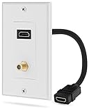 4K HDMI Wall Plate, Fosmon 1-Port HDMI Cable Cord with Ethernet + Coaxial TV F Connector, Single Outlet Port Faceplate Cover for HDTV, Home Theater, DVD, Xbox, PS3/PS4, Nintendo Switch