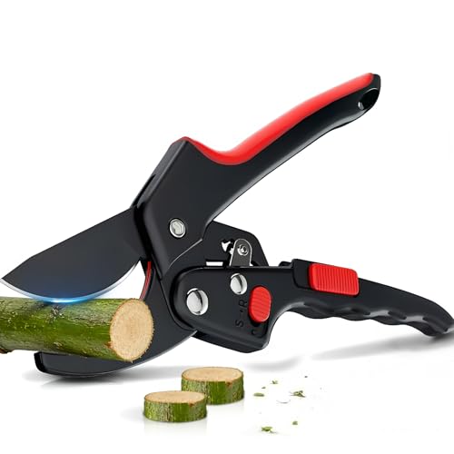 Ratchet Secateurs for Gardening Heavy Duty - 3X Power Garden Secateurs Cutting Width 3/4 in for Weak Hands & Arthritis Sharp SK-5 Steel Pruning Shears & Garden Scissors