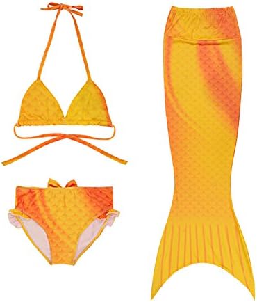 Little Girls 3Pcs Mermaid Tail Swimming Suit Swimwear Swimsuit Fancy Cosplay Dress Yellow 5T