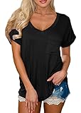 For G and PL Women Summer Sexy V Neck Loose Causal Pocket Tunic Top