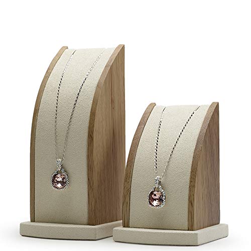Oirlv 2Pcs/Lot Solid Wood Long Chain Necklace Pendant Bracelet Stand Retail Stores/Trade Shows Showcase Display Jewelry Holder Exquisite Decorative Props (Creamy-White Curved)