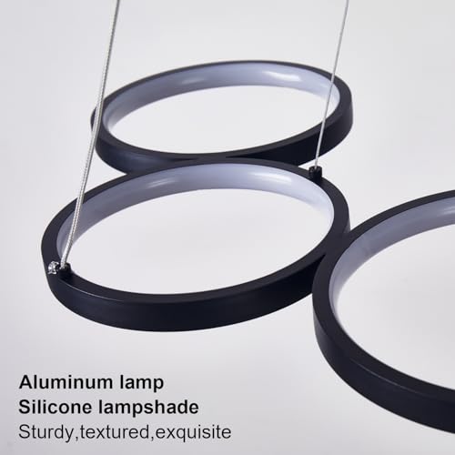 Liyabber Lampada a Sospensione LED Dimmerabile 113cm 69W Nero | Lampadario Moderno Design a 6 Anelli con Telecomando, Altezza Regolabile Lampada Sospesa per Tavolo da Pranzo, Soggiorno