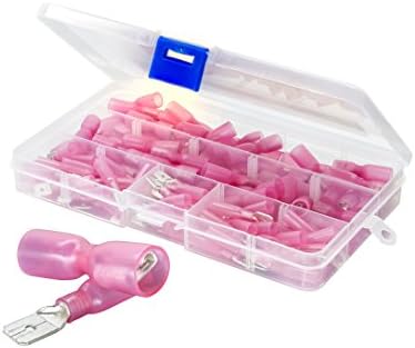 100 PCS Polyolefin Heat Shrink Wire Connector Assortment - Fully Insulated Male & Female Spade Red Disconnect Terminal Kit for Marine and Automotive Use