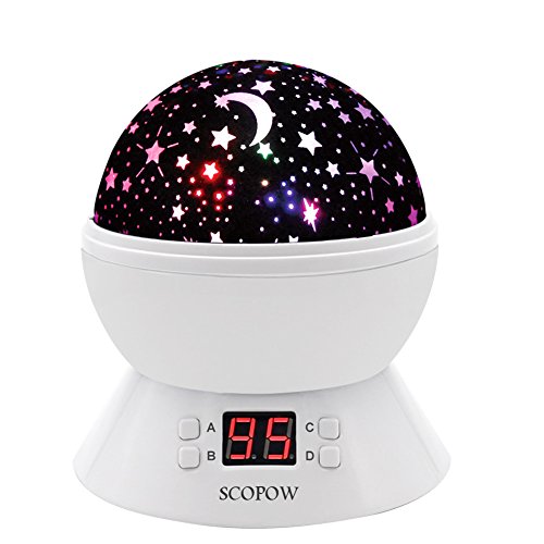 SCOPOW Colorful Constellation Star Sky Kids Night Projector Lamp with LED Timer, Auto-Shut Off and 360 Degree Rotation, White