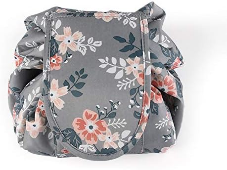 Casual Waterproof Women Toiletry Bags Folding Large Capacity Lazy Cosmetic Bags (Light gray flowers)