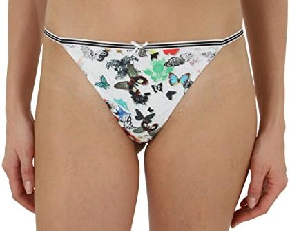 CXL Papillon Butterfly Print String Thong Bikini, White, Size M