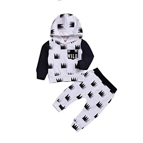 Dinlong Set Baby Boy Long Sleeve Crown Hoodie Striped Top Pant Romper Hat Outfit