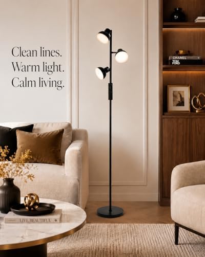 Lampadaire LED Salon 36W Dimmable, 3 Têtes Orientables, AVEN FL08
