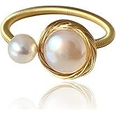 Handcrafted Natural Baroque Pearl Ring Winding Design Opening Adjustable 14k Gold Plated Material Beads