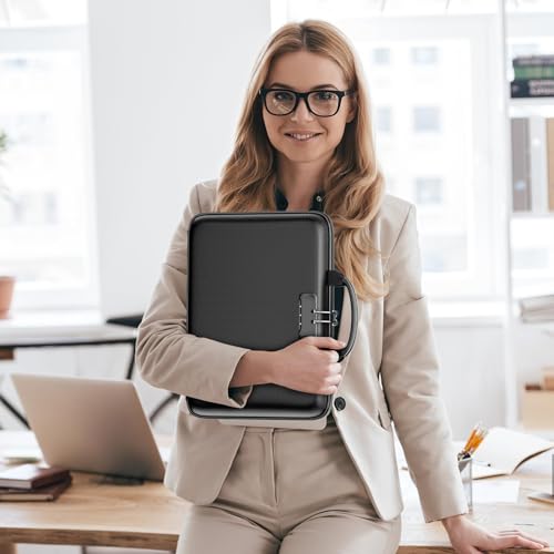 PFUTURE Fireproof File Organizer with Lock, Hard Shell Document Box with 13 Pocket Accordion Folder, Portable Fireproof Storage Case for Important Documents, Laptop, Home Office, Travel – Black