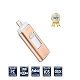 USB Flash Drives for iPhone 32GB Pen-Drive Memory Storage, 3 in 1 Jump Drive Lightning Memory Stick External Storage, Memory Expansion for Apple IOS Android Computers (Gold)