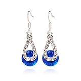 Voberry® Fashion Women Big Crystal Pendant Fashion Long Paragraph Brilliant Drop Dangle Earrings (Blue)