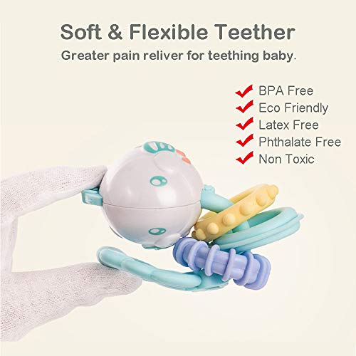 WISHTIME Baby Rattles Teether Baby Toys - Newborn Toys Rattle Musical Toy Set Shaker Grab and Spin Early Educational Toys for Baby Infant Newborn Gifts Set