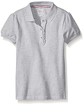 French Toast Big Girls' Short Sleeve Ruffle Polo, Grey, Large/10/12