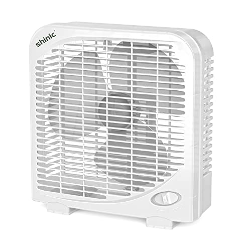 shinic 10” Tabletop Box Fan, 2 Speeds, Table Fan with Strong Airflow, Energy Efficient Small Box