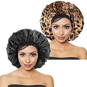 2Pcs Satin Bonnet, Silk Night Sleep Cap Wide Band Soft Sleep Hat Sleeping Hair Care Headwrap for Long Short Curly…
