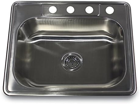 Nantucket Sinks NS2522 25-Inch 18-Gauge Rectangle Single Bowl Self Rimming Drop-In Kitchen Sink, Stainless Steel, Small