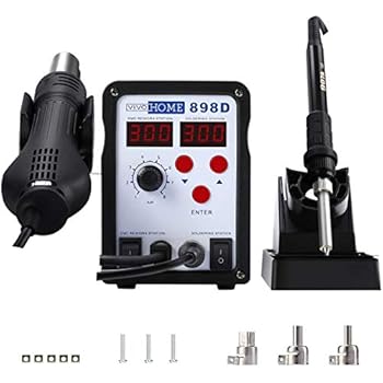 VIVOHOME 2 in 1 898D SMD Rework Station Soldering Station Iron Hot Air Heat Gun with 3 Nozzles 110V