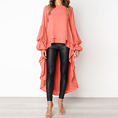Irregular Blouse for Women,SMALLE◕‿◕ 2019 Women Casual Lantern Sleeve High Irregular Shirt Dress for Women Orange