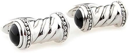 Mens Cuff Links Silver Tone Roman Arabesque Black Accent Agate Cufflinks