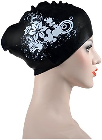 RONHAN Large Silicone Swimming Caps for Adults Women Men Girls boys, kids Swimming hat for Long Hair,Thick Hair,Curly Hair, Dreadlocks, Ear Wrap Shower Cap Keeps Hair Dry